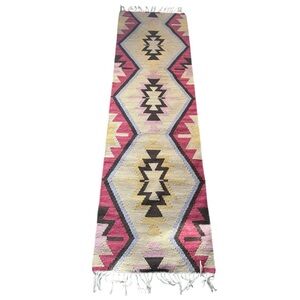 Vtg Native American Flatweave  Kilim Southwest Tribal Woven Wool Runner Rug